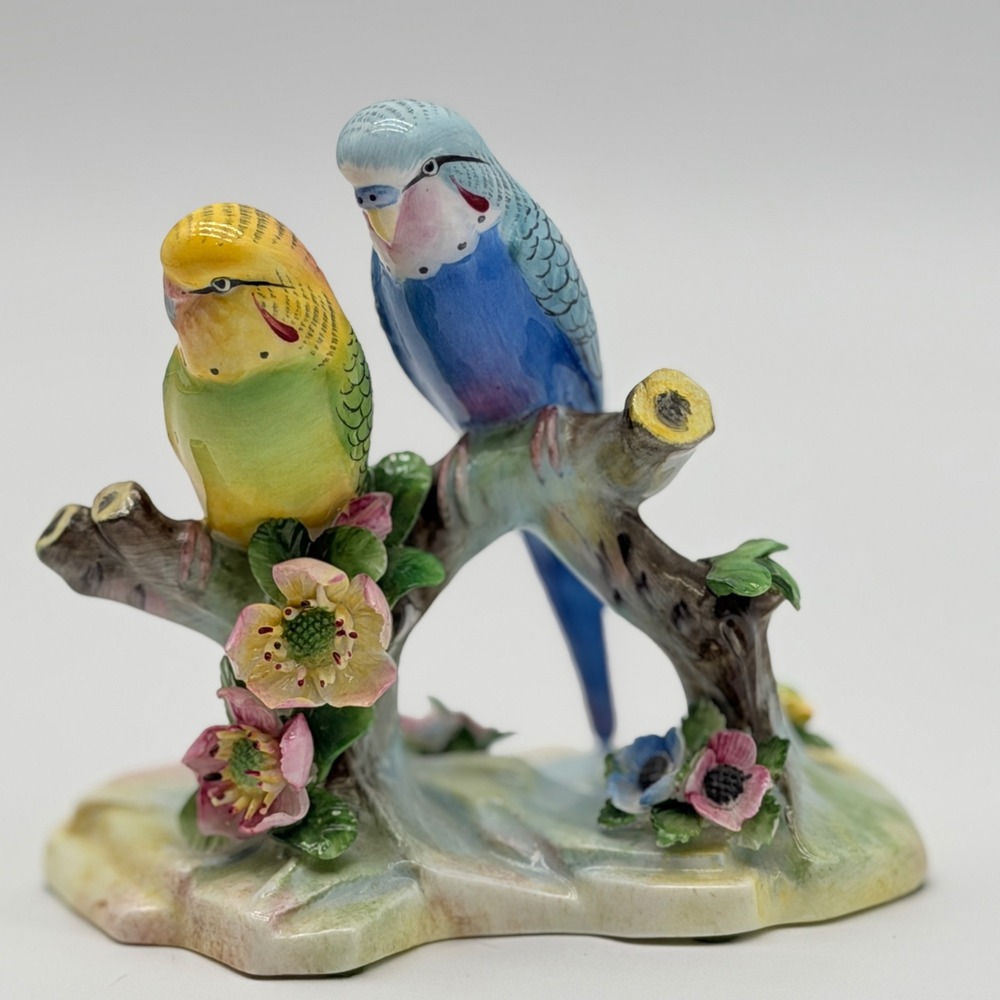 Royal Adderley Bone China Budgerigars Budgies Bird Figurine Made in England